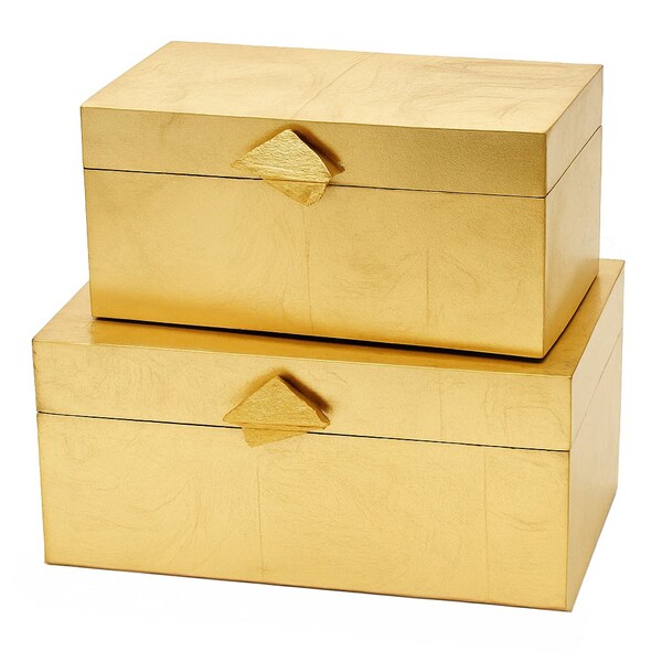 Vintiquewise Set of 2 Decorative Wooden Storage Boxes with Gold Accent for Keys, Jewelry, Makeup, or Extras, Gold QI004862.GD - main