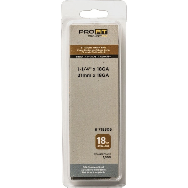 Pro-Fit 1-1/4'' 18 Gauge 304-Stainless Steel Brad Nail, 1000 Ct. 718306 - main