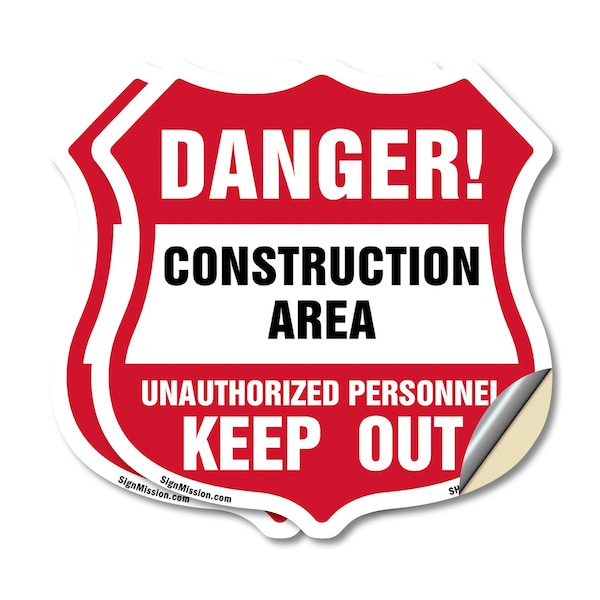 Signmission Construction Area Shield Sign Danger! Un, 12 inch X 12 inch, Vinyl Decal, 2PK SHI-D-2PACK-12-373 - main