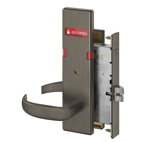 Schlage Grade 1 Mortise Bed Bathroom Privacy Lock, Non-Keyed, 17 Lever, N Escutcheon, Exterior Indicator in L9040 17N 613 OS-OCC - main