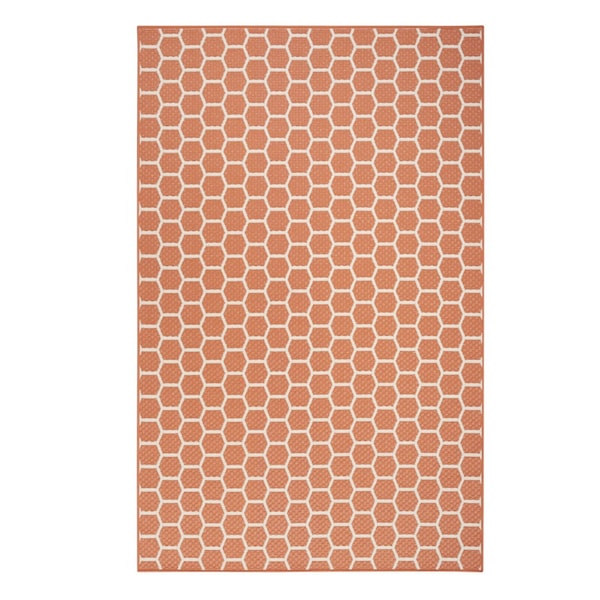 Homeroots 4' X 6' Coral And Ivory Geometric Indoor Outdoor Area Rug 554805 - main