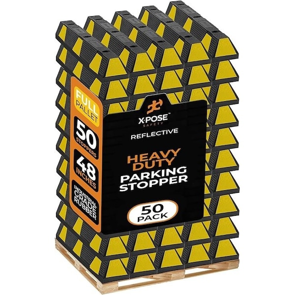 Xpose Safety Parking Block, Rubber, 4 in Height, 48 in Length, Black/Yellow, Half Pallet (50 pk) PBSY-4-HP50-X - main