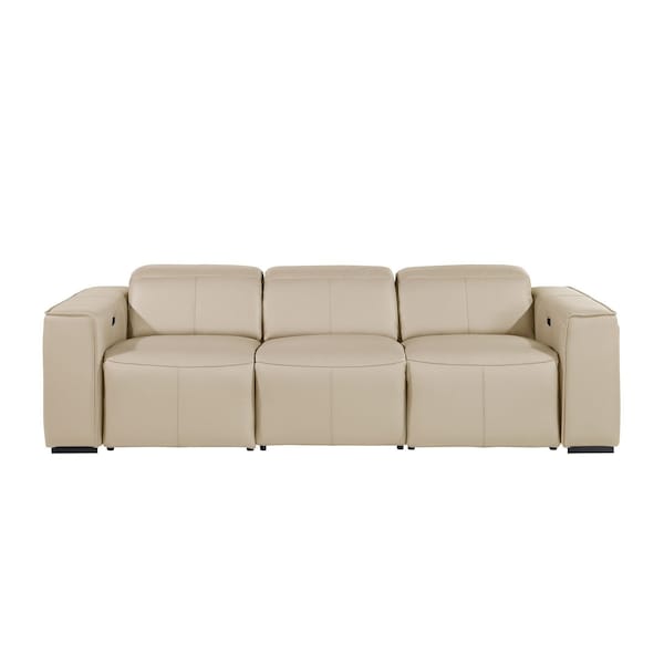 Homeroots 104" Beige Top Grain Leather Reclining Metal USB Sofa 720435 - main