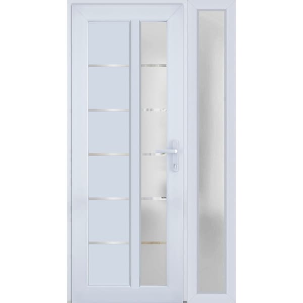 Vdomdoors Front Exterior Prehung FiberGlass Door Frosted Glass / Manux 8088 White Silk / Sidelight Exterior W MANUX8088EXD-WS-W36+14 x H80-LH - main