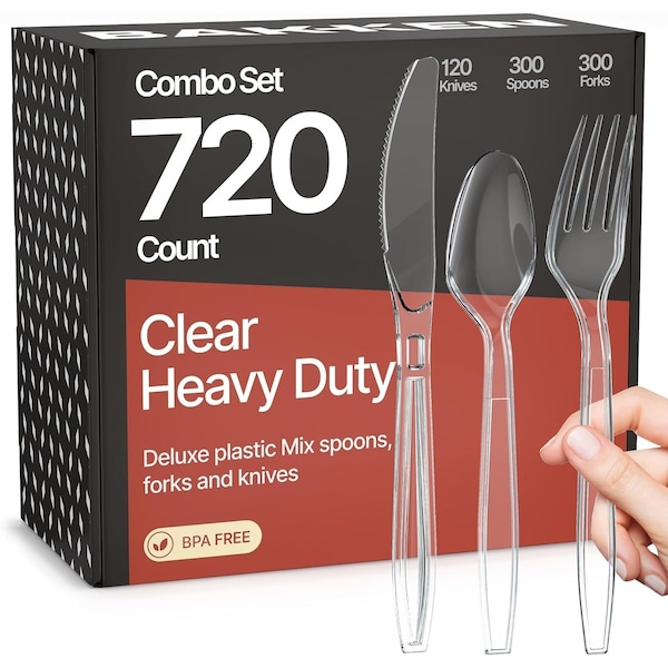 Bakkenmaster Disposable Cutlery Set Forks, Knives and Spoons, Heavy-Duty BPA-Free Plastic, Reusable, 720PK BK-720CM - main