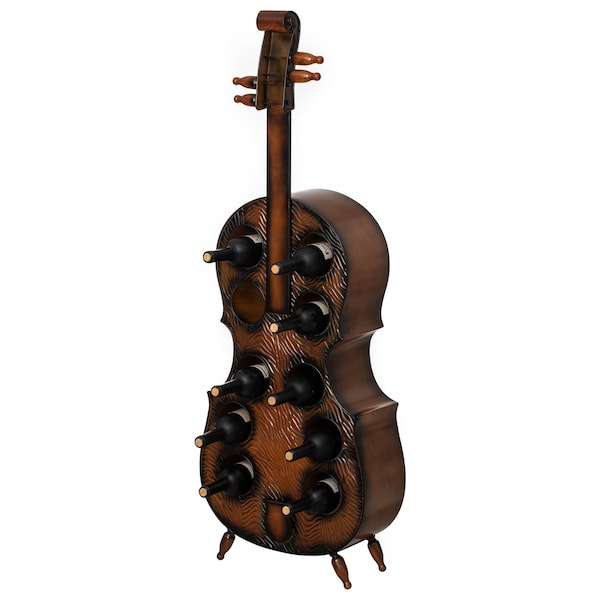 Vintiquewise Cello-Shaped Wine Holder 10-Bottle Freestanding Metal Rack Vintage Decorative Storage QI004779 - main