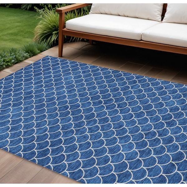 Homeroots 9' X 12' Blue And Ivory Geometric Washable Indoor Outdoor Area Rug 596181 - main