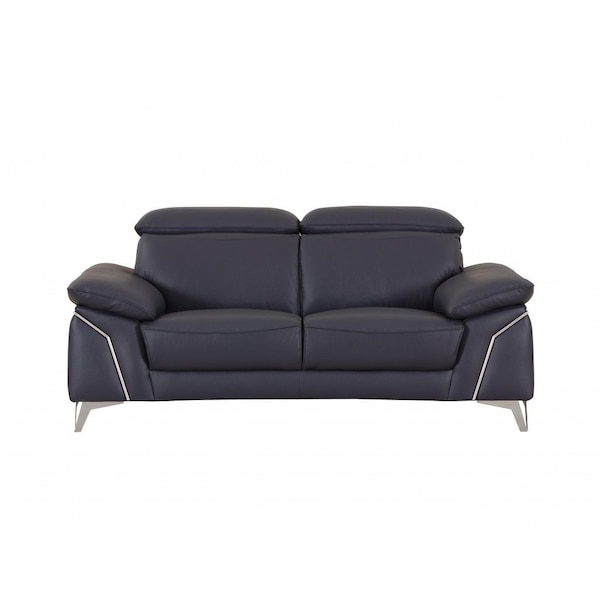Homeroots 71in Navy Blue And Silver Genuine Leather Loveseat 329691 - main