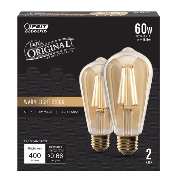 Feit Electric Feit ST19 E26 Medium Filament LED Bulb Warm Amber 60 Watt Equivalence, 2PK ST19/VG/LED/2 - main