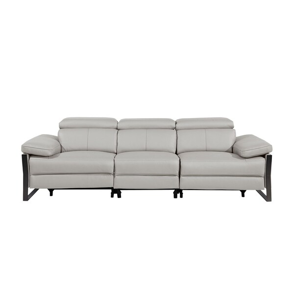 Homeroots 103" Light Gray Top Grain Leather Reclining Metal USB Sofa 720325 - main