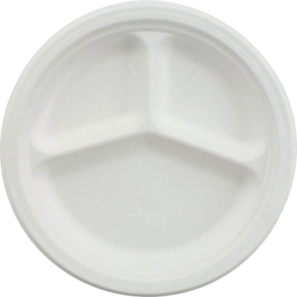 Huhtamaki Chinet, Paper Dinnerware, 3-Comp Plate, 9 1/4in Dia, White, 500PK 21228 - main