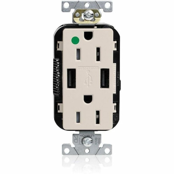 Leviton Lev-Lok HG/TR Dup USB A-A 15A 125V LtAl M56AA-HGT - main
