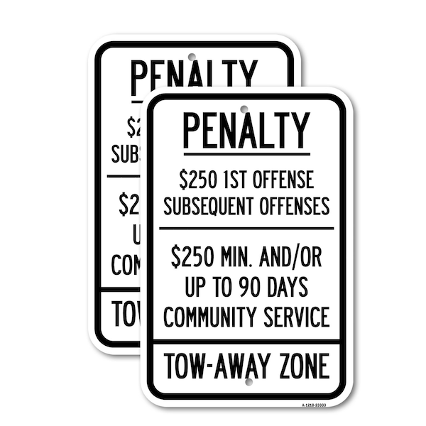 Signmission Penalty $250 1st Offense Subsequent Offenses $250 Min., 12'' X 18'', Heavy Gauge Aluminum, 2PK A-1218-2PACK-23333 - main