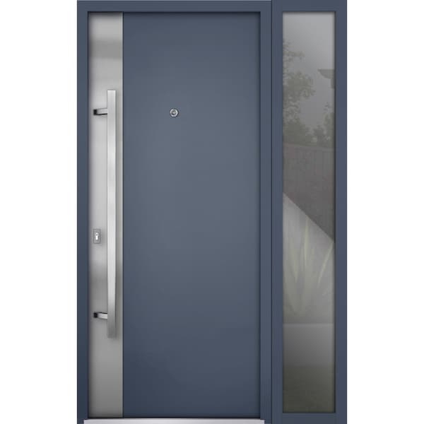 Vdomdoors Steel Door Deux 0729 Gray Graphite Sidelight Exterior Window Stainless Inserts Single Modern Painte DEUX0729EXD-GRE-W36+12 x H80-Right-hand Inswing - main