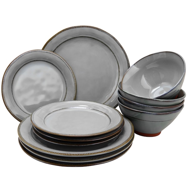 Gibson Elite Terranea 12 Piece Dinnerware Set in Grey 116889.12 - main