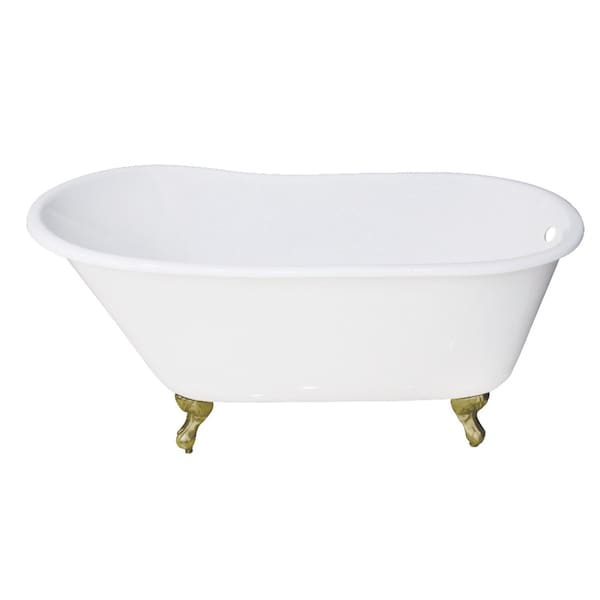 Kingston Brass 53" Cast Iron Oval Single Slipper Clawfoot Tub, No Faucet Drillings, White/Brushed Brass VCTND5328NT7 - main