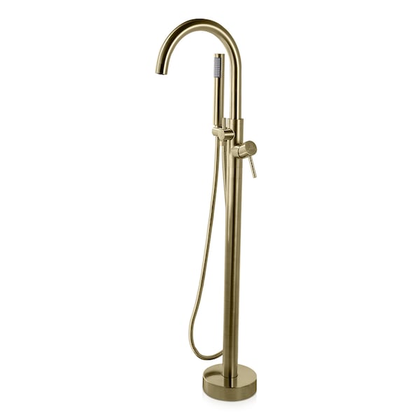 Anzzi Coral Series 2-Handle Freestanding Tub Faucet with 60 in. Euro-Grip Hand Sprayer in Satin Brass FS-AZ0047SB - main