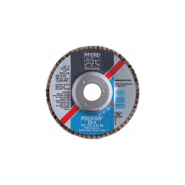 Pferd POLIFAN Type 29 SG Flap Disc, 5in dia, 40 Grit, 7/8in Arbor dia, 12200 RPM, Aluminum Oxide A, 10PK 419-62213 - main
