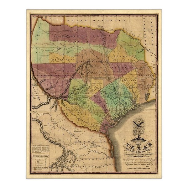 Homeroots 20" X 24" Texas And Surroundings C1837 Vintage Map Poster Wall Art 391969 - main