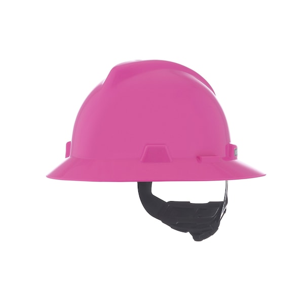 Msa Safety V-Gard Slotted Full Brim Hard Hat, Fas-Trac III Suspension, Type I, Class E, Hot Pink 10156373 - main