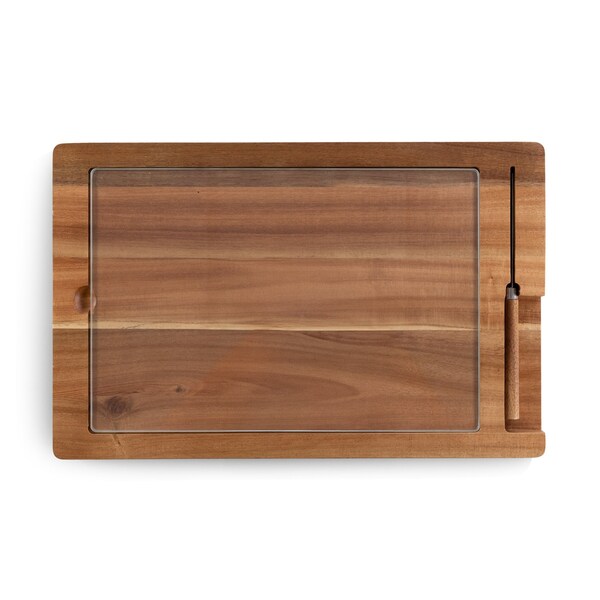 Picnic Time Family Of Brands Ventana - Tempered Glass and Acacia Cheese Board and Knife Set 915-01-512-000-0 - main