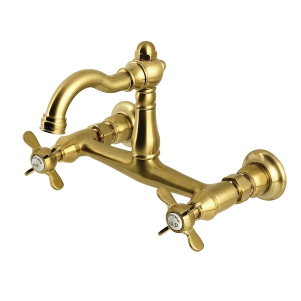 Kingston Brass Two-Handle Wall Mount Bridge Kitchen Faucet, Brushed Brass KS3257BEX - main