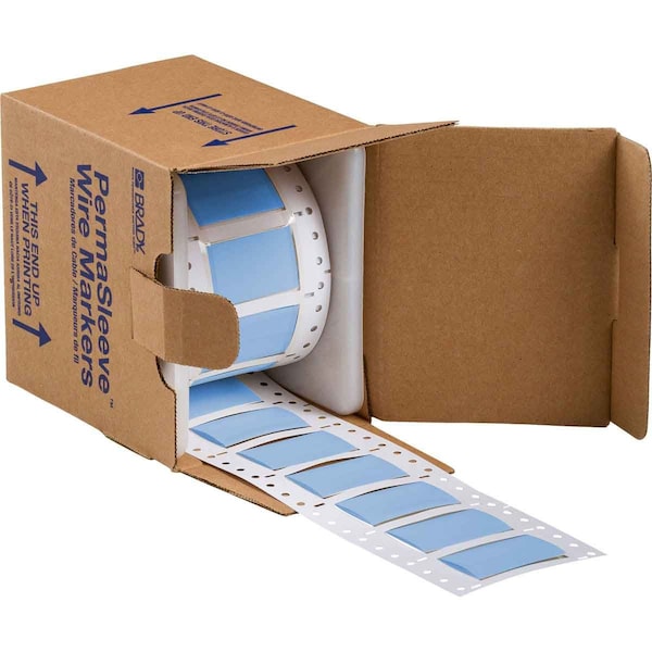 Brady PermaSleeve HX Heat Shrink Double Sided Wire Marking Sleeves, 0.75 in. x 2 in. W, Blue, Roll of 100 2HX-750-2-BL-S - main