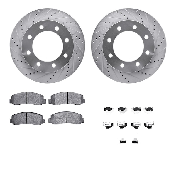Dynamic Friction Co DFC Brake Rotor - Drilled & Slotted - Silver- Heavy Duty Brake Pad includes Hardware 7412-54079 - main