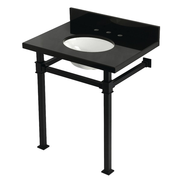 Kingston Brass 30" Black Granite Console Sink with Stainless Steel Legs, 8-Inch, 3-Hole, Black Granite/Matte Black KVPK30KOQ0 - main
