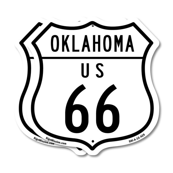 Signmission Oklahoma Route Marker Shield Sign Us 66, 12 inch X 12 inch, Plastic Sign, 2PK SHI-P-2PACK-12-426 - main