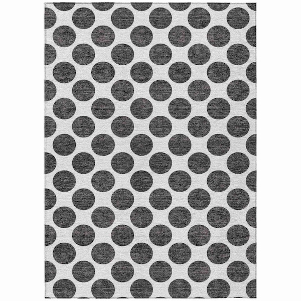 Homeroots 3' X 5' Black And Ivory Polka Dot Washable Indoor Outdoor Area Rug 614869 - main
