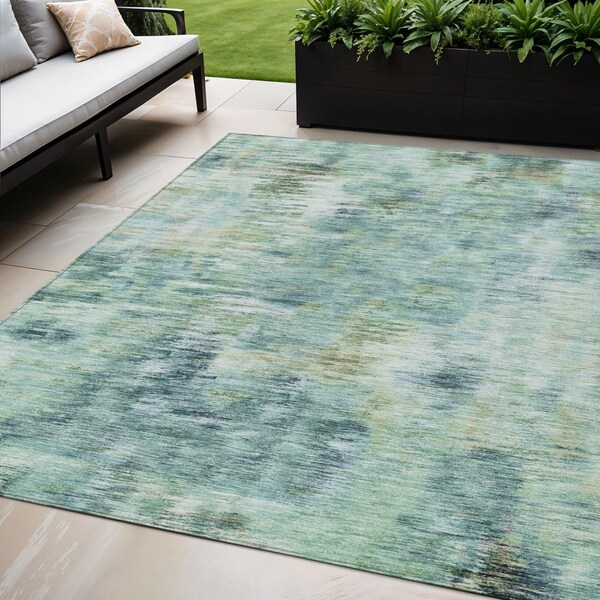 Homeroots 5' X 8' Teal Blue Green And Ivory Abstract Washable Indoor Outdoor Area Rug 587855 - main