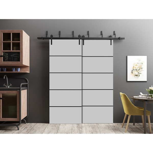 Sartodoors Slab Barn Door Panel, Planum 0015 Matte Grey and Aluminum Strips, Sturdy Finished Flush Modern Door PLANUM0015S-GRE-42 - main