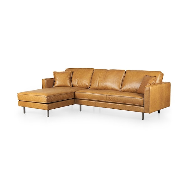 Homeroots Tan Genuine Leather L Shaped Sofa and Chaise Sectional With Toss Pillows 607314 - main