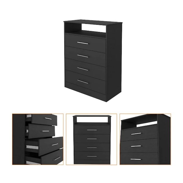 Homeroots 31" Black Four Drawer Vertical Dresser 403741 - main