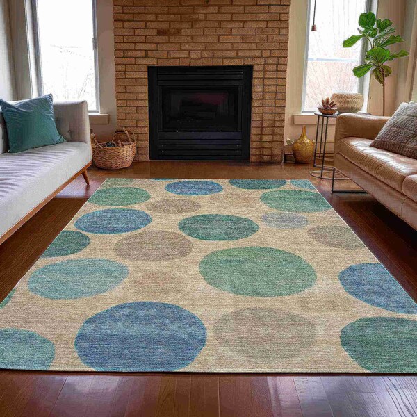 Homeroots 3' X 5' Teal Blue Ivory And Pale Aqua Geometric Washable Indoor Outdoor Area Rug 630591 - main