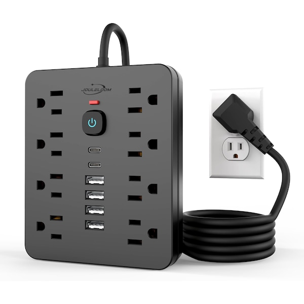 Jouleloom Power Strip Surge Protector with 8 Outlets, 4 USB and 2 USB C Ports, 5 Ft Extension Cord, SOPOWERSTRIP14BLK - main