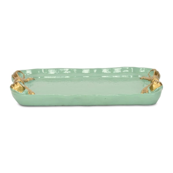 Homeroots 8in Aqua And Gold Cast Iron Ribbons Vanity Tray 634800 - main