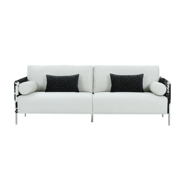 Homeroots 89" White Sofa And Toss Pillows With Silver Legs 488833 - main