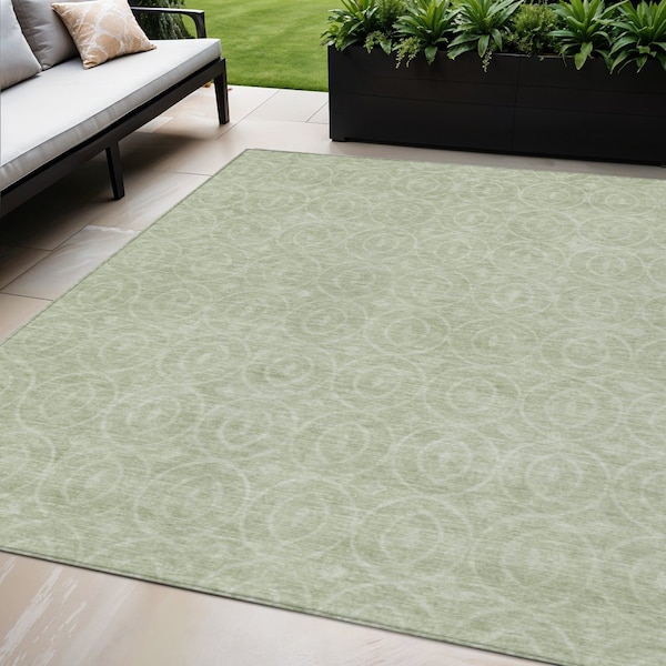 Homeroots 5' X 8' Mint Green Geometric Washable Indoor Outdoor Area Rug 607489 - main