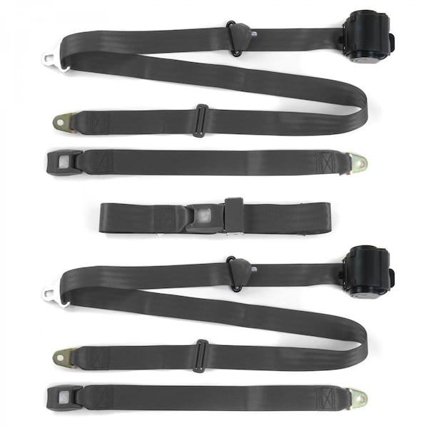 Geared2Golf Standard 3 Point Charcoal Retractable Bench Seat Belt Kit for Chevy Truck S10 1981-1993 - 3 Belts GE1565544 - main