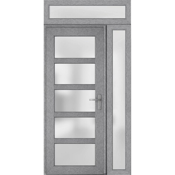 Vdomdoors Front Exterior Prehung FiberGlass Door Frosted Glass / Manux 8002 Grey Ash / Sidelight and Transom MANUX8002EXD-SS-W36+16 x H80+14-LH - main