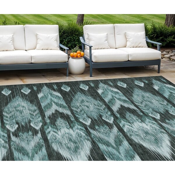 Homeroots 9' X 12' Teal Blue Aqua And Charcoal Southwestern Washable Indoor Outdoor Area Rug 587834 - main