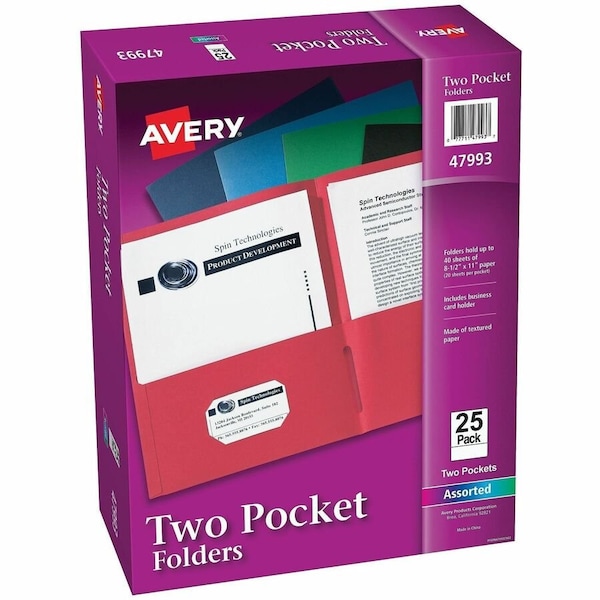Avery reg Letter Pocket Folder, Assorted, 125PK AVE47993CT - main