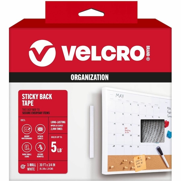 Velcro Brand Reclosable Fastener, 30 ft, 3/4" Wd, White 91138 - main