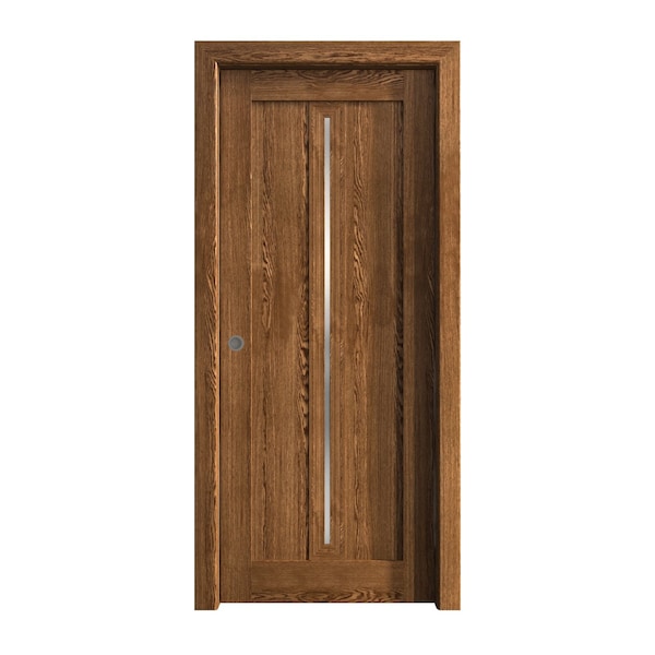 Sartodoors Sliding Pocket Door 32 x 96 inches, Ego 5014 Cognac Oak Veneer, Kit Rail Hardware, Solid Wood Int EGO5014PD-DKO-3296 - main