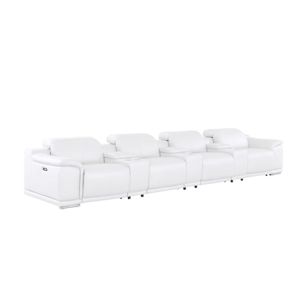 Homeroots 175" White Top Grain Leather Reclining USB Sofa And Storage 643709 - main