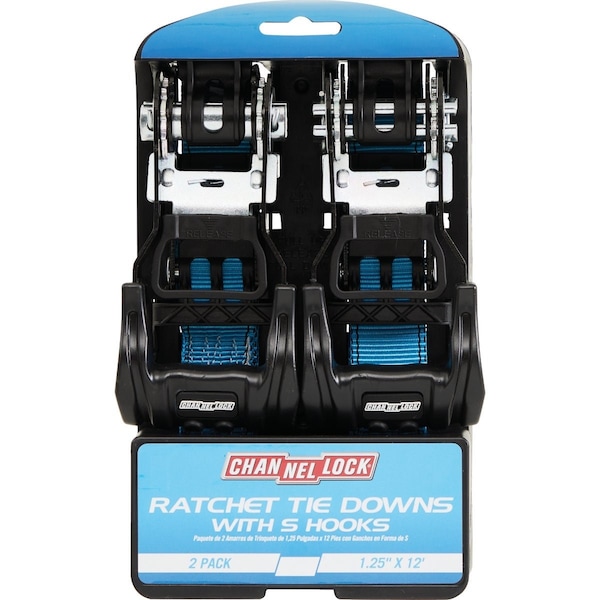 Channellock 1.25'' x 12 Ft. Ratchet Tie Down With S Hooks, 2PK 576885 - main