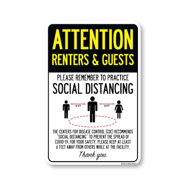Signmission Public Safety, Renters And Guests Practice Social Distancing, 24in X 18in, OS-NS-A-1824-25402 OS-NS-A-1824-25402 - main