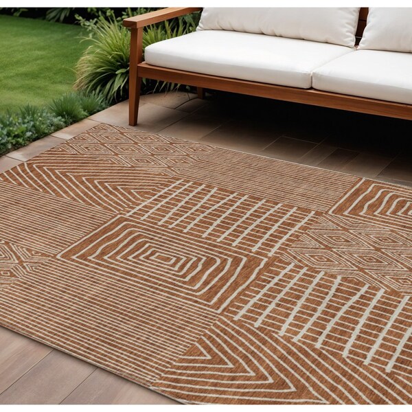 Homeroots 10' X 14' Brown And Beige Geometric Washable Indoor Outdoor Area Rug 596967 - main